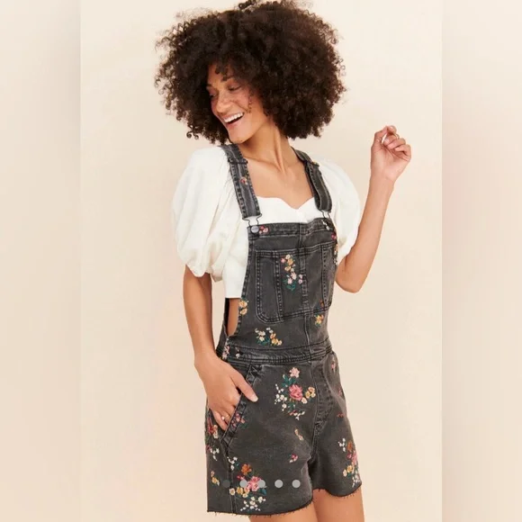 DRIFTWOOD Black Floral embroidered Shortalls - Picture 6 of 10